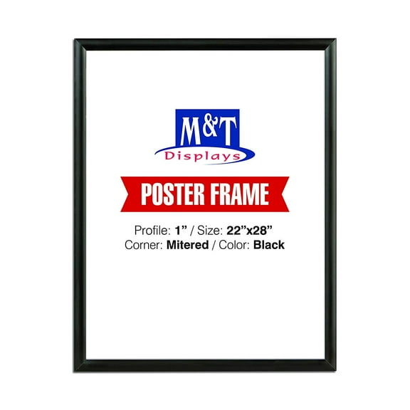 M&T Displays Snap Frame 22x28 for Wall Mount Use, Easy to Change, 1 inch Profile - (Black) Front Loading