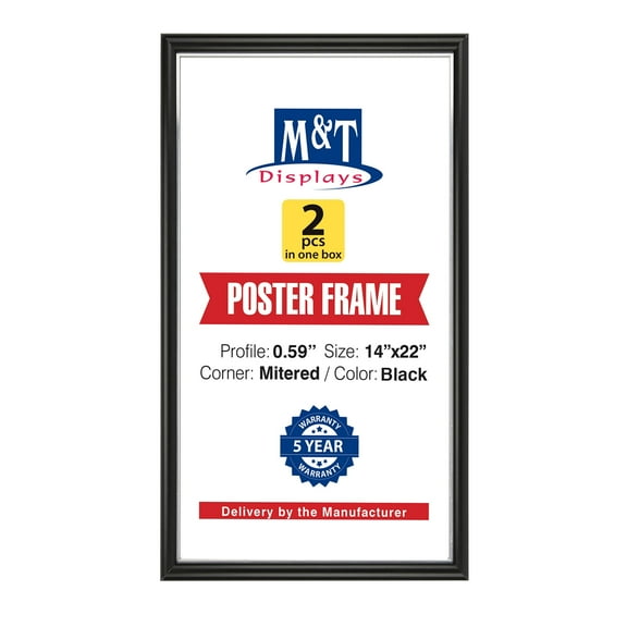 M&T Displays Snap Poster Frame 14x22 Black Aluminum Picture Photo Document Sign Holder (2-Pack)