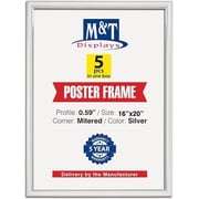 M&T Displays Snap Poster Frame 16x20 Inch Silver 0.59" Aluminum Profile Front Loading Wall Mounting Picture Photo Document Certificate Sign Holder Mitered Corner Anti Glare Cover 5 pack