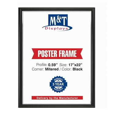 M&T Displays Snap Poster Frame 17x22 Inch Black 0.59" Aluminum Profile Front Loading Wall Mounting Picture Photo Document Certificate Sign Holder Mitered Corner Anti Glare Cover