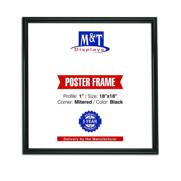 M&T Displays Snap Poster Frame 18x18 Black 1" Aluminum Front Loading Easy Open