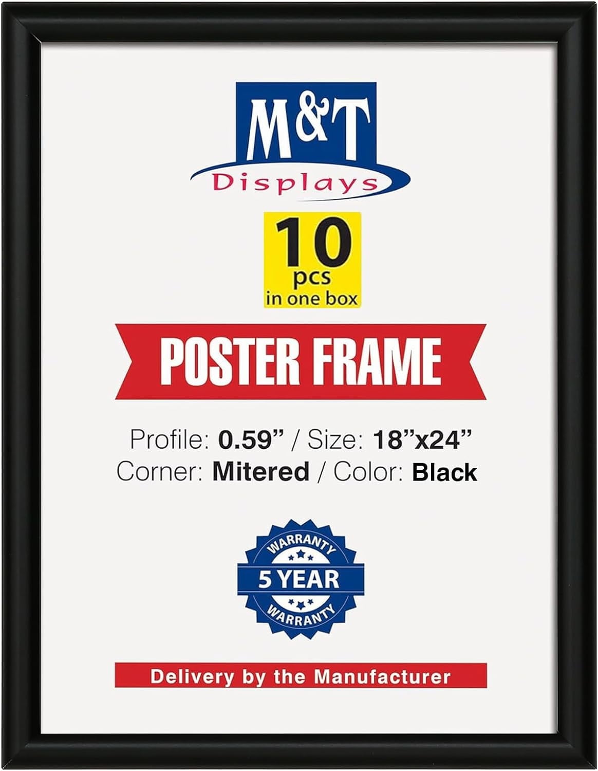 M&T Displays 17x22 Inch Aluminum Snap Poster Frame, Black, Front Loading With Anti-Glare Cover & Wall Mount Hardware