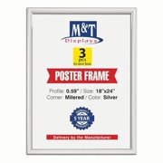 M&T Displays Snap Poster Frame 18x24 Inch Silver 0.59" Aluminum Profile Front Loading Wall Mounting Picture Photo Document Certificate Sign Holder Mitered Corner Anti Glare Cover 3 pack