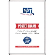 M&T Displays Snap Poster Frame 24x30 Inch Silver 1" Aluminum Profile Front Loading Wall Mounting Photo Picture Document Certificate Sign Holder Round Corner Anti Glare Cover