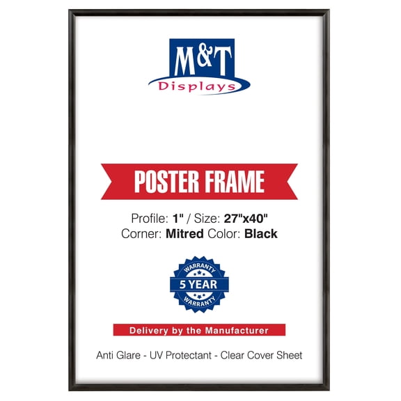 M&T Displays 27x40 Black Snap Poster Frame, Wall Mount Aluminum Sign Holder with Anti-Glare Cover