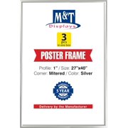M&T Displays Snap Poster Frame 27x40 Inch Silver 1" Aluminum Profile Wall Mounting Photo Picture Document Certificate Sign Holder 3 pack