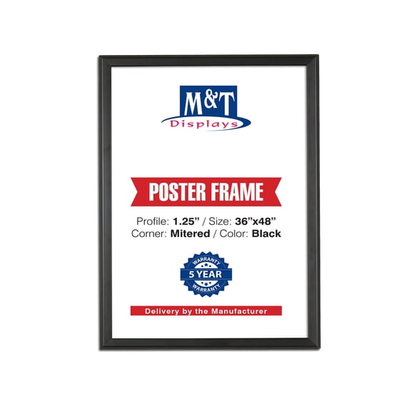 MT Displays snap poster frame 36 in x 48 in black aluminum profile front loading wall mounting