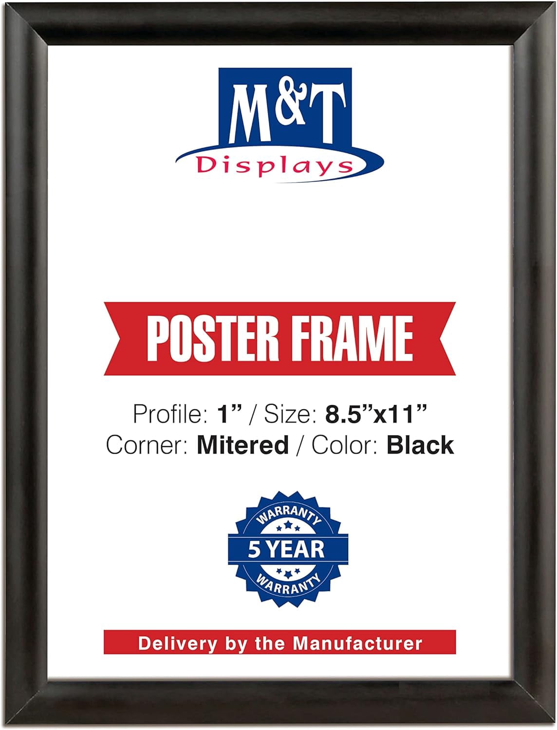 M&T Displays Snap Poster Frame 8.5x11 Inch Black 1" Aluminum Profile ...