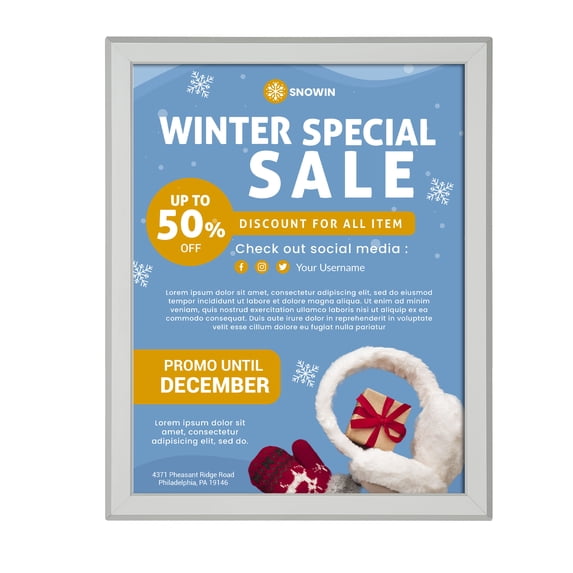 M&T Displays Snap Poster Frame 8.5x11 Silver, Aluminum Wall Mounting Photo Sign Holder (10 pack)