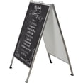 thumbnail image 1 of M&T Displays Stainless Steel Chalk A Board 22x28 Inch Double Sided Silver Sandwich Board Folding A-Frame Sidewalk Curb Sign Portable Advertisement Display for Restaurant Cafe, 1 of 6