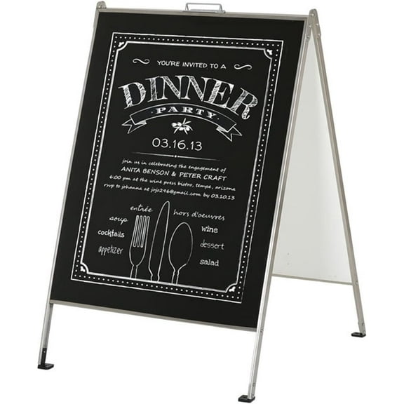 M&T Displays Stainless Steel Write on Board 22x28 Inch Double Sided Silver Sandwich Board Folding A-Frame Sidewalk Curb Sign Portable Advertisement Display for Restaurant Cafe