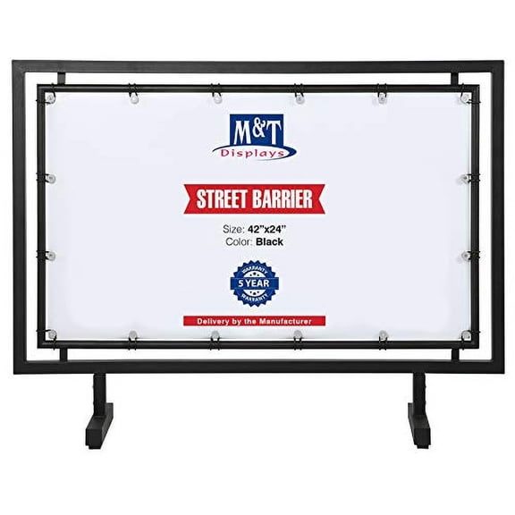 M&T Displays Street Barrier Floor Standing Crowd Control Social Distancing Security Sidewalk Advertising Banner Sign for Restaurant Cafe Bar (Black, 42x24 inch)