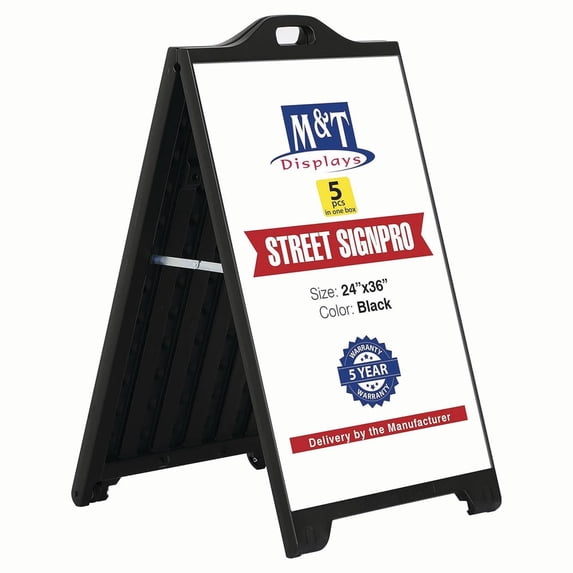 M&T Displays Street SignPro Board 24x36 Poster Black Sandwich Board A-Frame Sidewalk Sign Holder (5 pack)