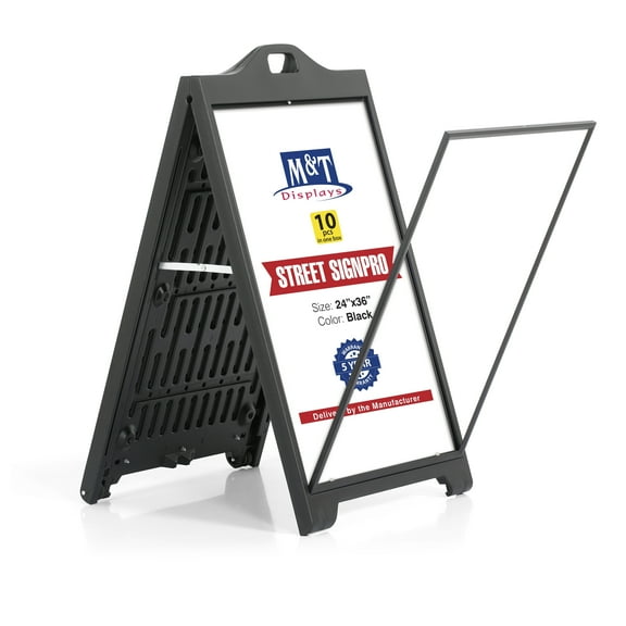 M&T Displays Street SignPro without Lens Protective Cover, 24x36 Inch Poster Black Double Sided Sandwich Board Folding A-Frame Sidewalk Curb Sign Portable Menu Display for Restaurant Cafe (10 pack)