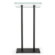M&T Displays Tempered Clear Glass Podium Black Aluminum Body and Base 43.9 Inch Height Floor Standing Lectern Pulpit Desk