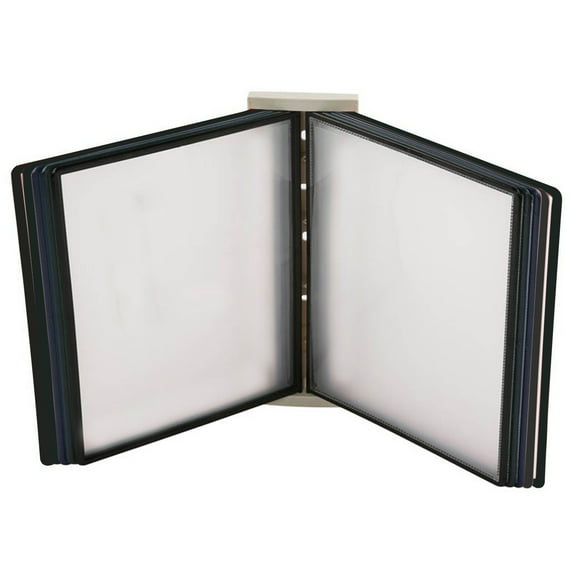 M&T Displays Wall Mounting Reference Rack with 10 Black Double-Sided 8.5x11 Inch Letter Front Loading Corner Tuck Easy Load Pockets Pivoting Doc Display Catalog Menu Holder Adjustable