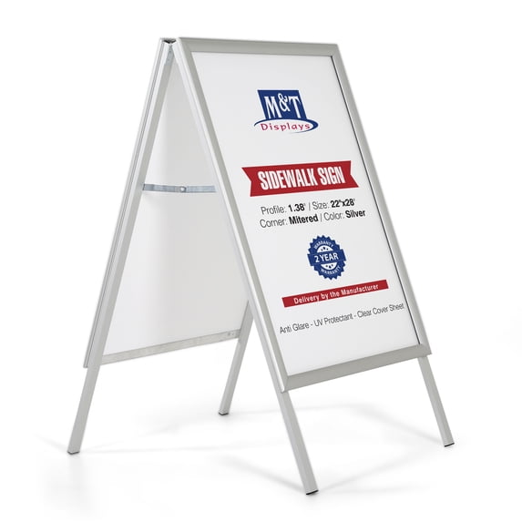 M&T Displays UAB3550N22X2000 Sandwich Board Sidewalk Sign Poster Menu Holder A-Frame Double Sided 22x28 Silver