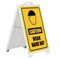 thumbnail image 1 of M&T Displays White Street SignPro Board, Weatherproof A-Frame Sidewalk Curb Sign with 2 24x36 inch Matt Laminated Anti-Glare CAUTION WEAR HARD HAT Sticker Signs, Folding Portable Double Sided, 1 of 11