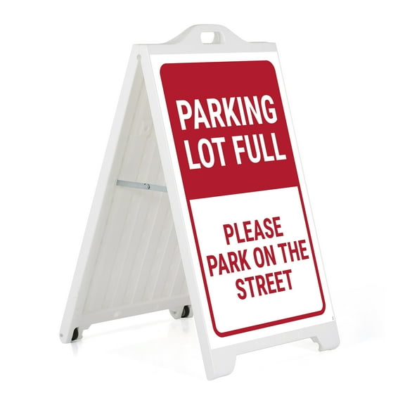 M&T Displays White Street SignPro Board, Weatherproof A-Frame Sidewalk Curb Sign with 2 24x36 inch Matt Laminated Anti-Glare PARKING LOT FULL Sticker Signs, Folding Portable Double Sided
