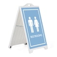 thumbnail image 1 of M&T Displays White Street SignPro Board, Weatherproof A-Frame Sidewalk Curb Sign with 2 24x36 inch Matt Laminated Anti-Glare RESTROOMS Sticker Signs, Folding Portable Double Sided, 1 of 8