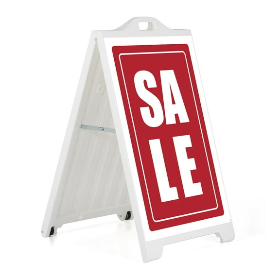 M&T Displays White Street SignPro Board, Weatherproof A-Frame Sidewalk Curb Sign with 2 24x36 inch Matt Laminated Anti-Glare SALE Sticker Signs, Folding Portable Double Sided