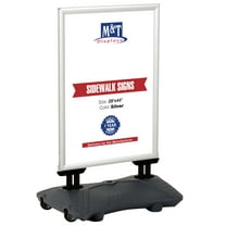 M&T Displays WindPro Lite Weather and Wind Resistant Outdoor Pavement Curb Sidewalk Sign Holder for 28x44 Inch Posters Silver Aluminum Easy Front Loading Snap Frame Durable LDPE Gray Water Base