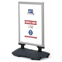 M&T Displays WindPro Weather and Wind Resistant Outdoor Pavement Curb Sidewalk Sign Holder for 30x40 Inch Posters Silver Aluminum Easy Front Loading Snap Frame Durable HDPE Gray NewTech Water Base