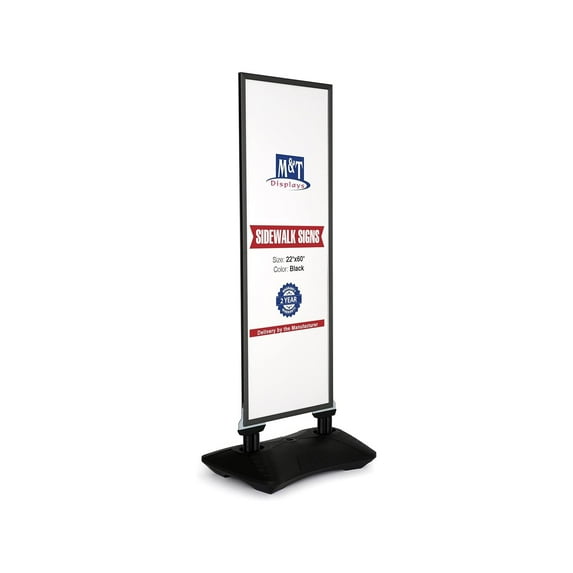 M&T Displays Windpro Slim 22x60 Inch Outdoor Pavement Sidewalk Sign Holder Wind Resistant Double Sided Black Aluminum Easy Top Loading Slide-In Poster Frame HDPE Black Water Base
