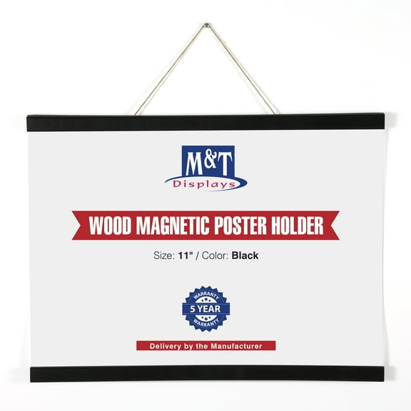 M&T Displays Wood Magnetic Poster Holder 11 inch Black Hanger Frame for Hanging Picture Wall Artwork Canvas Painting Photo World Map Beech Wood