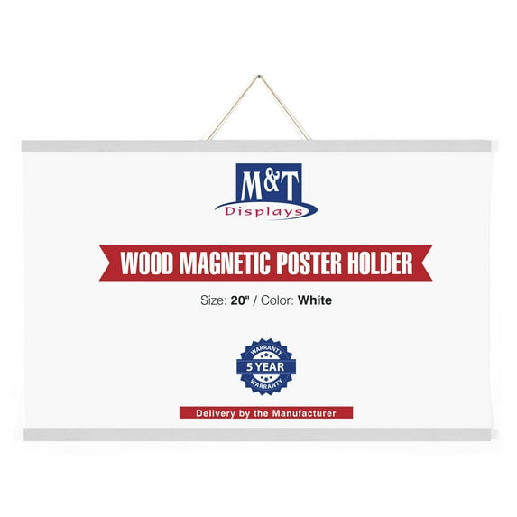 M&T Displays Wood Magnetic Poster Holder 20 inch White Hanger Frame for Hanging Picture Wall Artwork Canvas Painting Photo World Map Beech Wood