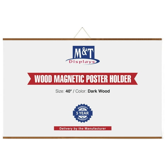 M&T Displays Wood Magnetic Poster Holder 40 inch Dark Wood Hanger Frame for Hanging Picture Wall Artwork Canvas Painting Photo World Map Beech Wood