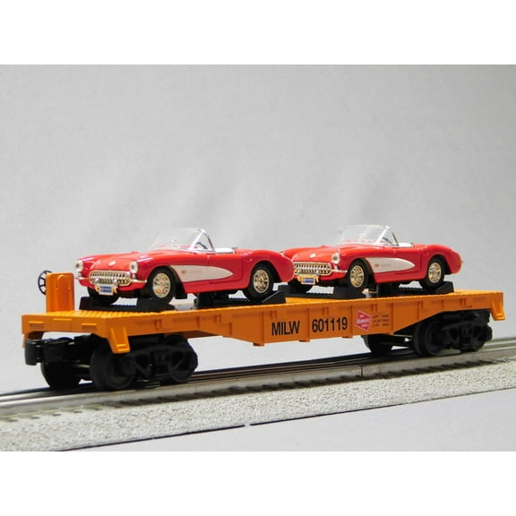M.T.H. Electric Trains MTH RAILKING Milwaukee Road Flat CAR W/Chevy CORVETTES 30-76875