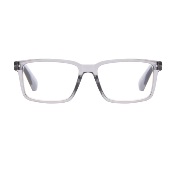 M+ Unisex Spring Hinge Plastic Reading Glasses Crygy 1.25 Evers in Crystal Grey with Pouch