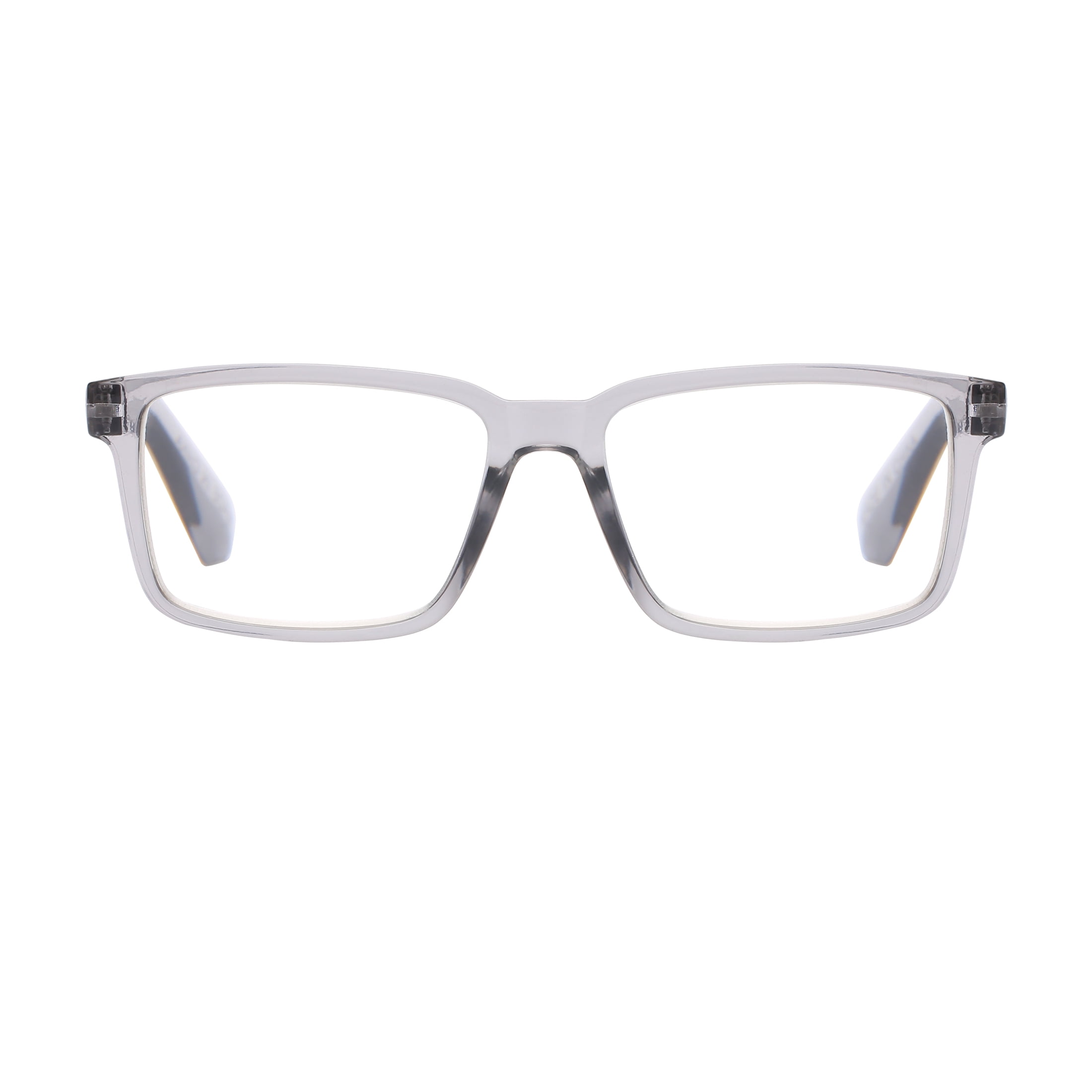 M+ Unisex Spring Hinge Plastic Reading Glasses Crygy 3.00 Evers in Crystal Grey with Pouch