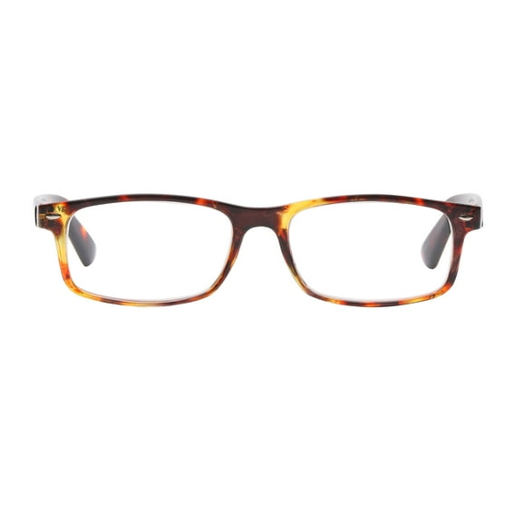 M+ Unisex Spring Hinge Plastic Reading Glasses Tort 3.25 Burnett in Tortoise with Pouch