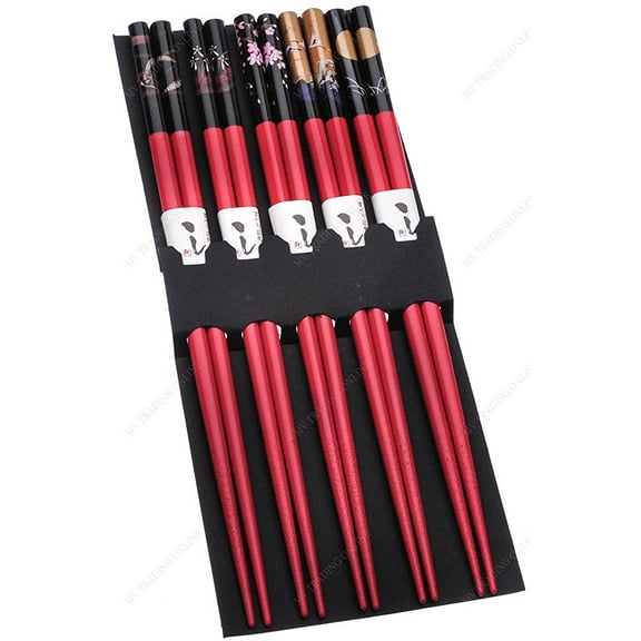 M.V. Trading 900254 Japanese Chopsticks Gift Sets with Senery, Set of 5 Pairs, Red
