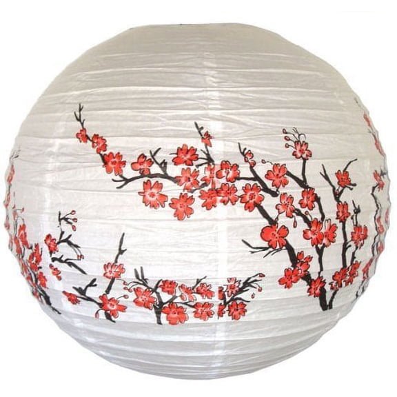 M.V. Trading LNTA16024RPB Colorful Chinese/Japanese Round Paper Lanterns with Metal Frame, 16-Inches, Red Peach Blossom Flowers
