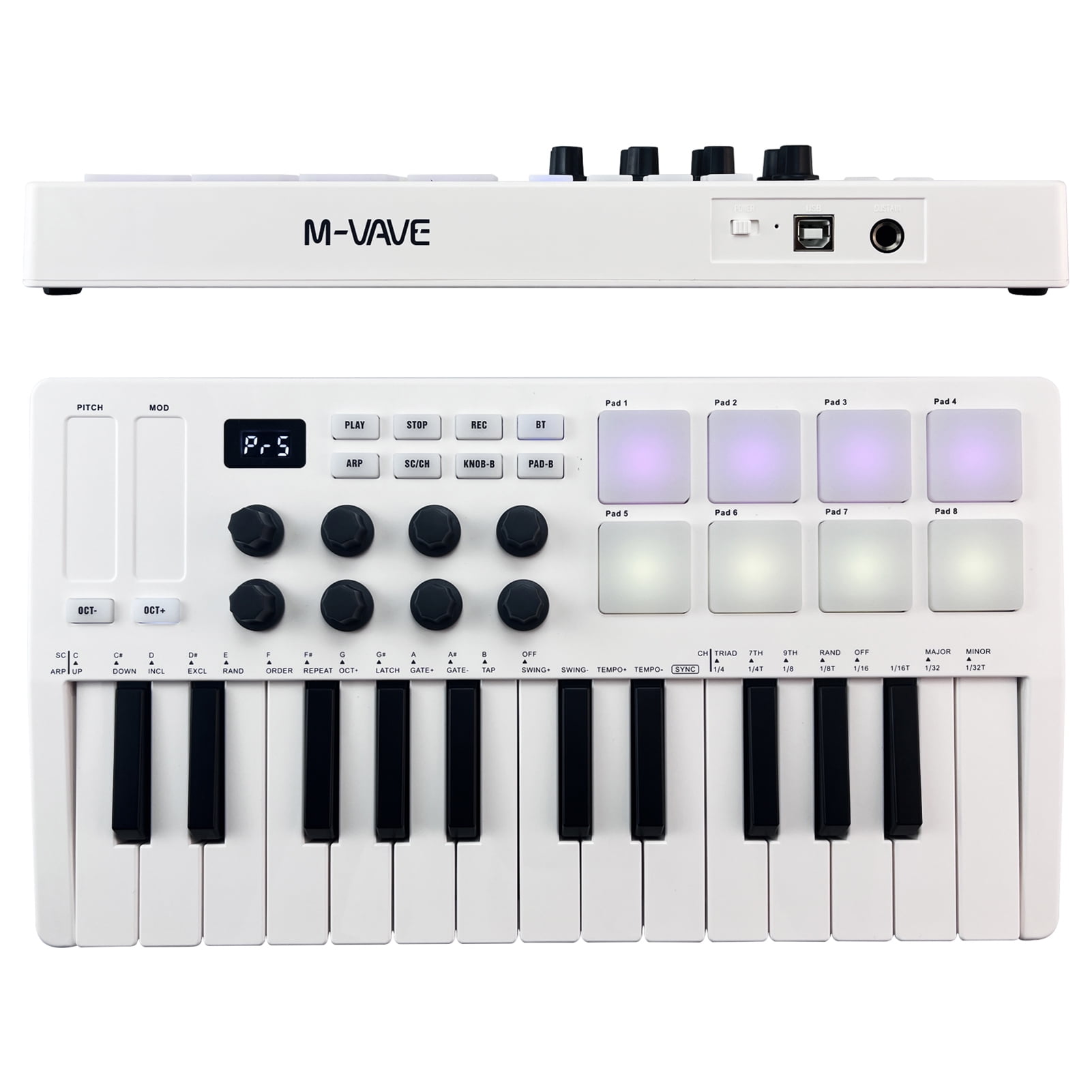 M-VAVE 25-Key MIDI Control Keyboard with 8 RGB Backlit Pads 8 Knobs