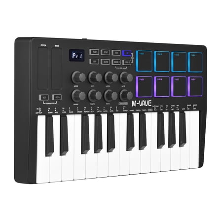 M-VAVE 25 Key USB MIDI Keyboard Controller With 8 Backlit Drum Pads, Bluetooth Semi Weighted Professional Dynamic Keybed, 8 Knobs and Music Production
