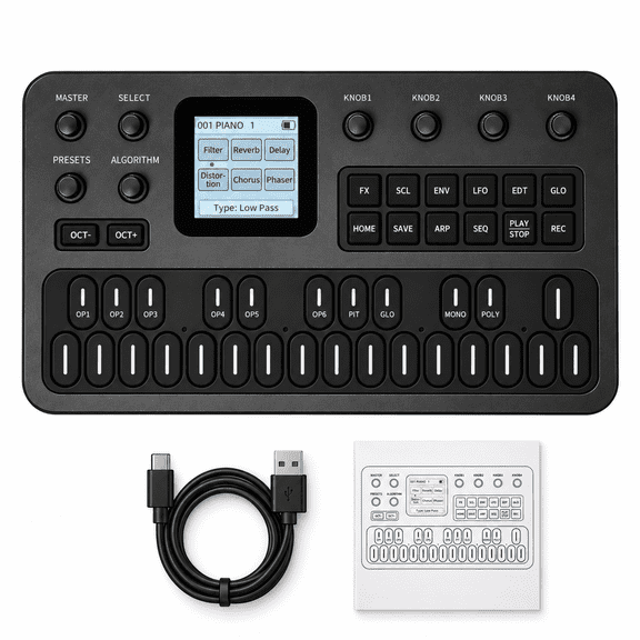 M-VAVE FM-1 Mini FM Synthesizer, 27-Key Portable Synth Keyboard, Built-In Speaker, 16-Step Sequencer, Black