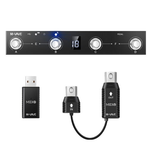 M-VAVE Rechargeable Bluetooth Wireless MIDI Controller MIDI Foot Pedal + MIDI Adapter