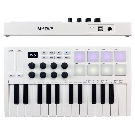 M-VAVE 25 Key USB MIDI Keyboard Controller With 8 Backlit Drum Pads, Bluetooth Semi Weighted Professional Dynamic Keybed, 8 Knobs and Music Production