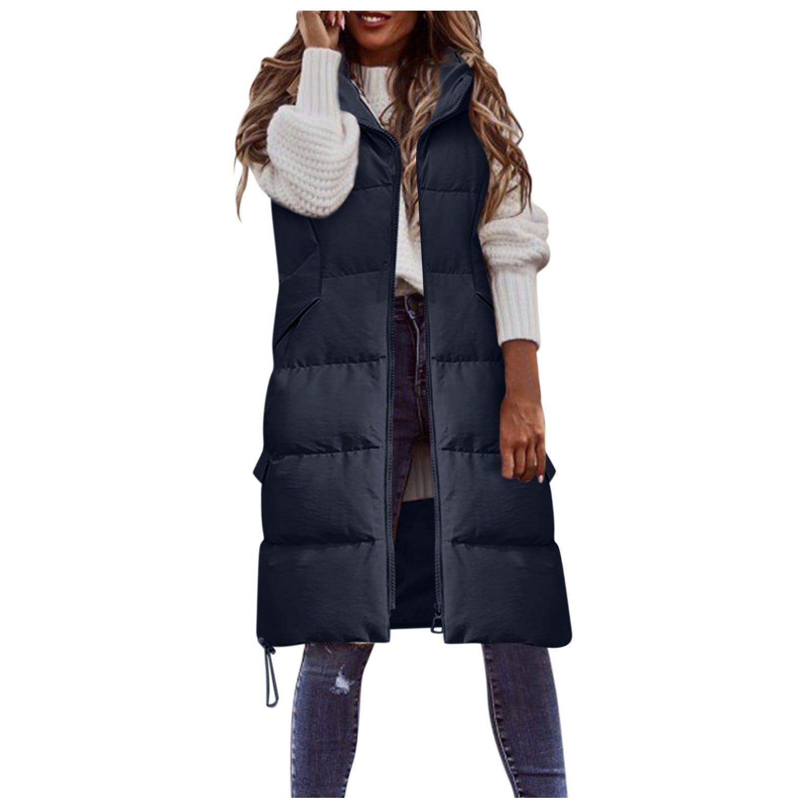 Cheap Plus Size XL-5XL Autumn Winter Long Vest Woman Sleeveless Parkas  Hooded 2023 New Casual Loose Padded Coats Ladies Thick Warm Waistcoat