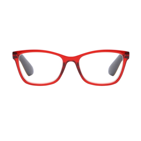 M+ Womens Spring Hinge Plastic Reading Glasses Cryrd 3.25 Rosa in Crystal Red with Pouch