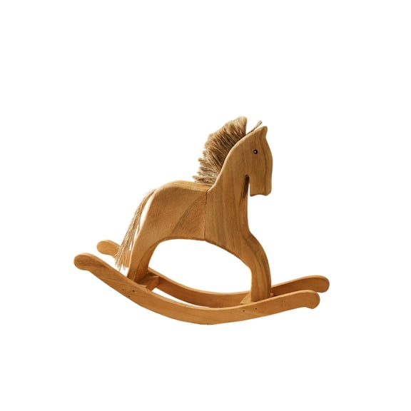 M Wooden Rocking Horse Figurine Large 11.2X9.3X2.4 Inch Hand Carved Vintage Style Nostalgic Decor For Living Room Bedroom Shelf Mantel