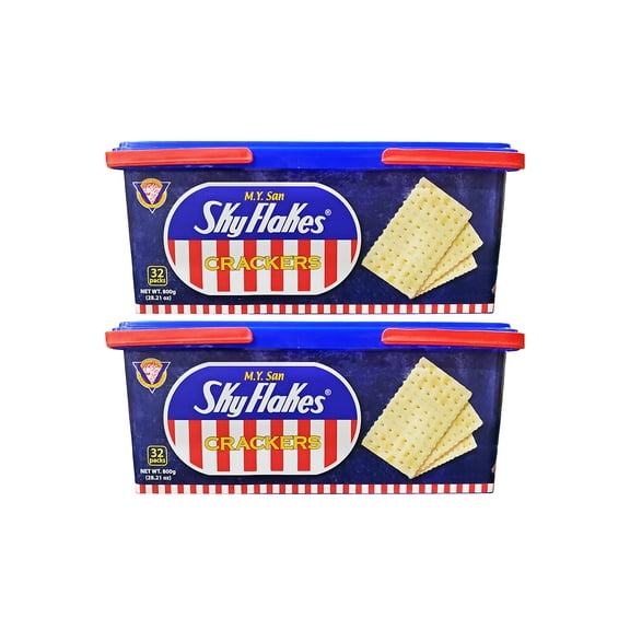 M.Y. San SkyFlakes Philippino Crackers 32 Packs 800g Plastic Container Set of 2