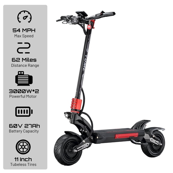 M YUME SCOOTER Raptor2 6000W Electric Scooter,Speed 54Mph,62 Miles Rang,60V 27Ah Escooter,11 inch Foldable Dual Motor Escooter for Adults
