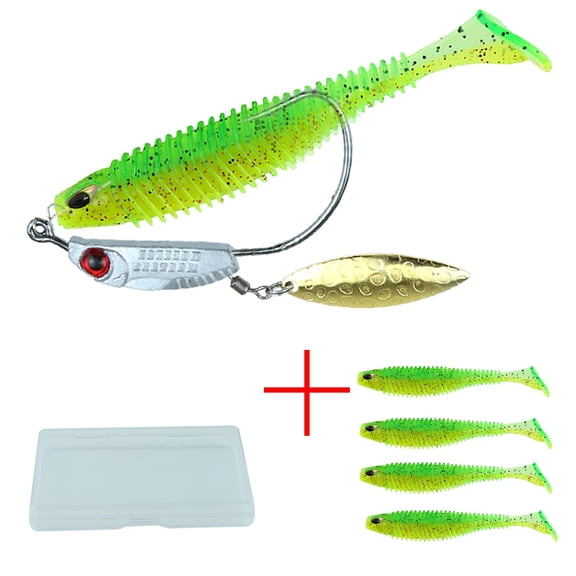 M altemura 5 Pack Weighted Soft Fishing Lures with Flash Spinner Hooks, Pre-Rigged T Tail Swimbaits with Lead Weight, Artificial Baits for Bass Trout Crappie Walleye Freshwater Saltwater Fishing