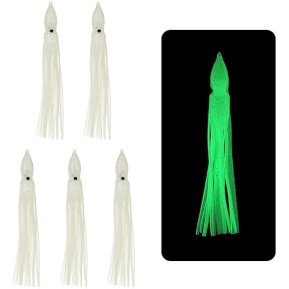 M altemura Fishing Squid Skirts Glow Soft Plastic Trolling Lures, 2.4/3.1/3.9/4.7 Inch Luminous Squid Bait for Saltwater Freshwater, Fit for Bass Trout Salmon Sea Bass Fishing