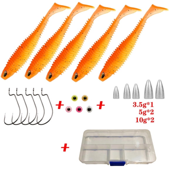 M altemura Soft Fishing Lures Kit, T Tail Swimbaits Texas Rig Weedless Fishing Lure Set with Hooks Weights Eyes, 6.5cm & 7.5cm Anti-Snag Bass Fishing Bait Box for Freshwater & Saltwater Fishing